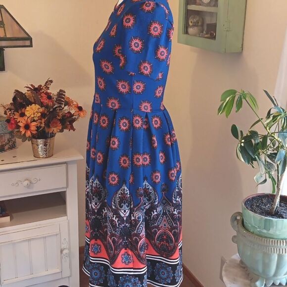 LuLaRoe Blue and Red Patterned Amelia Dress - Picture 4 of 11